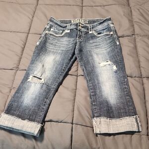 Hydraulic Women's Cropped Blue Jeans with Distressed Details